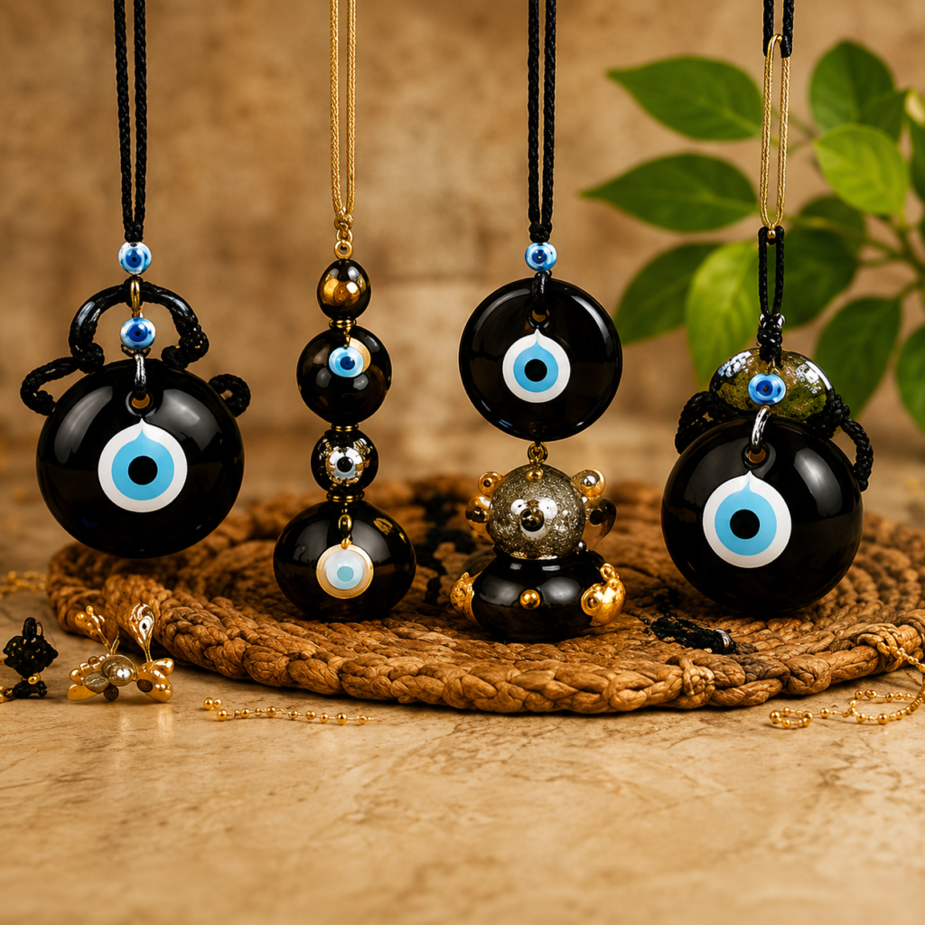 Amulet charms with evil eye motifs
