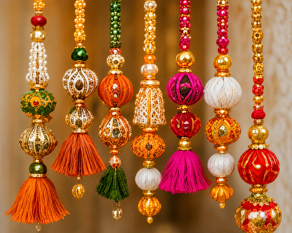 Colorful Indian festive tassels and beads