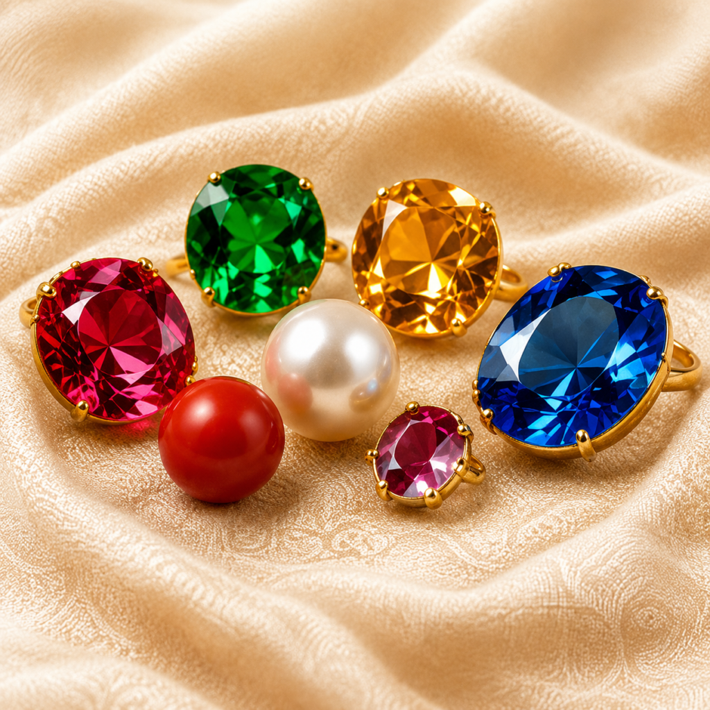 Elegant gems on satin fabric
