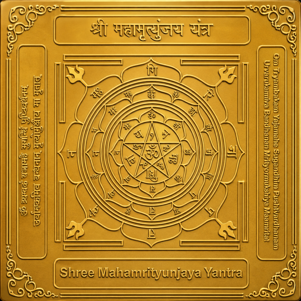 Golden Maha Mrityunjaya Yantra plaque