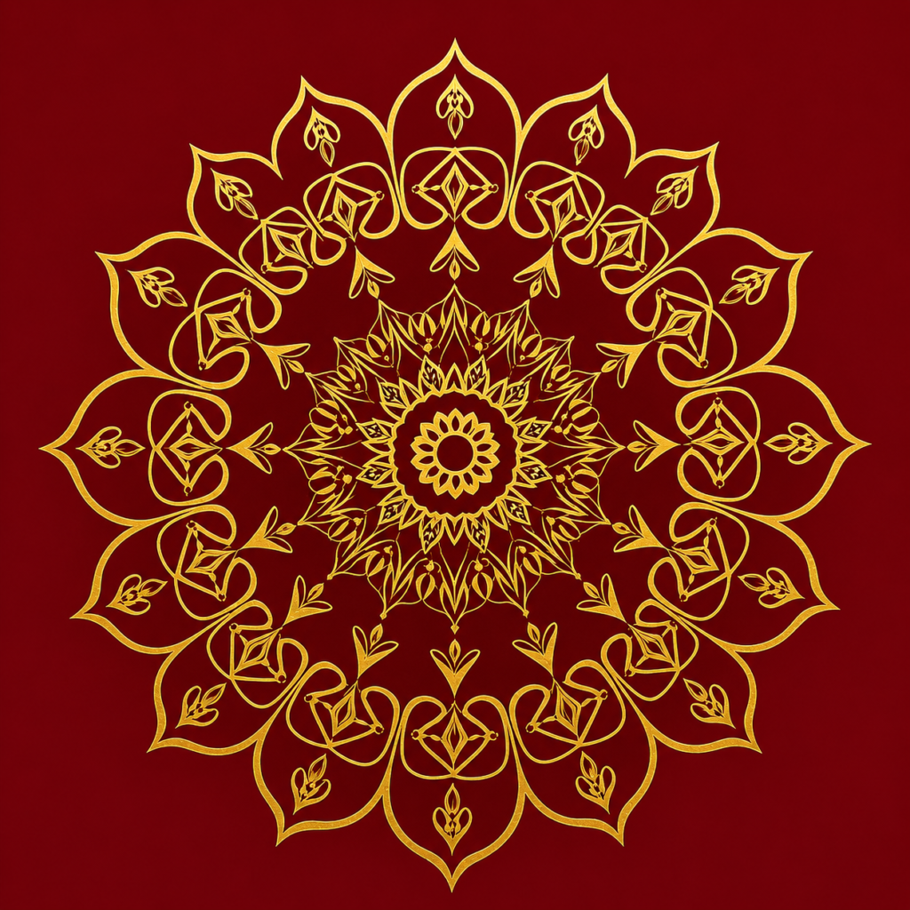 Ornate gold mandala on red