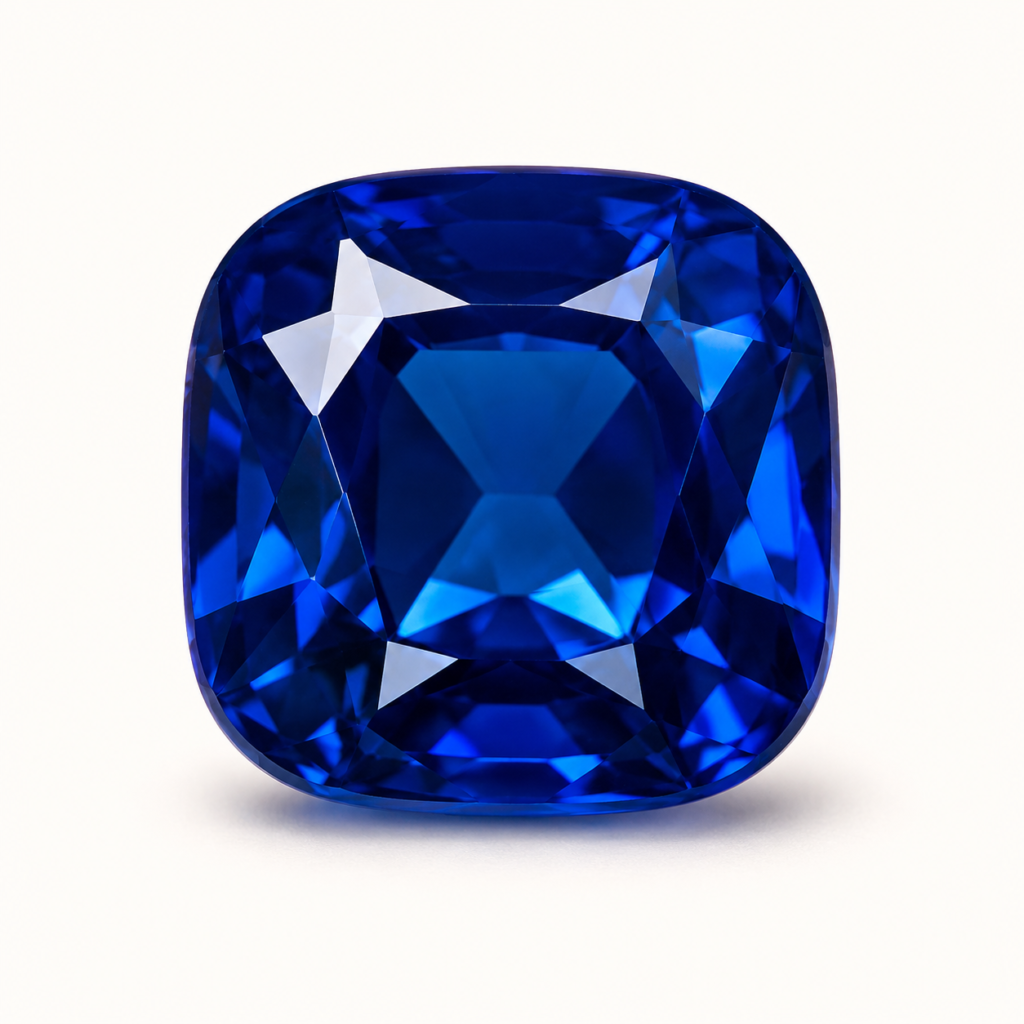 Polished deep blue sapphire gemstone