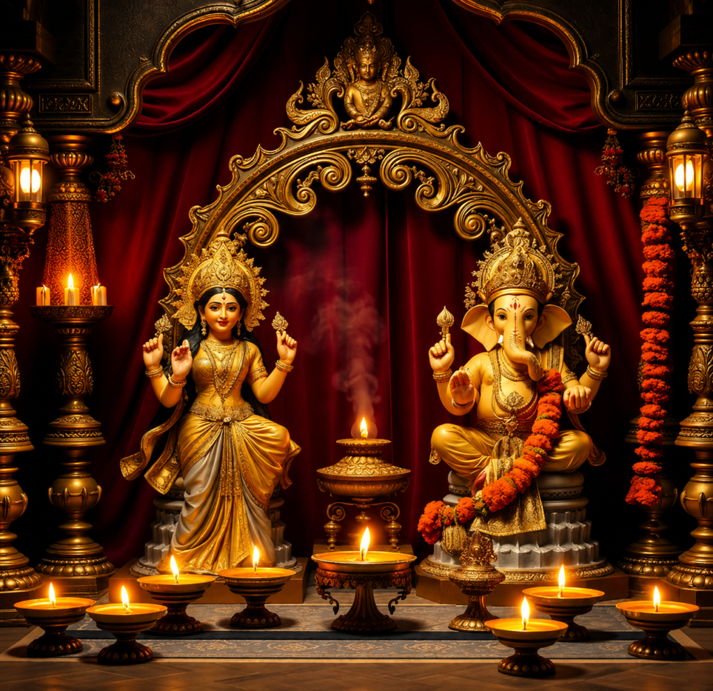 Sacred altar with deity statues