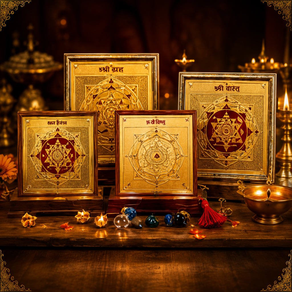 Sacred yantras in golden light